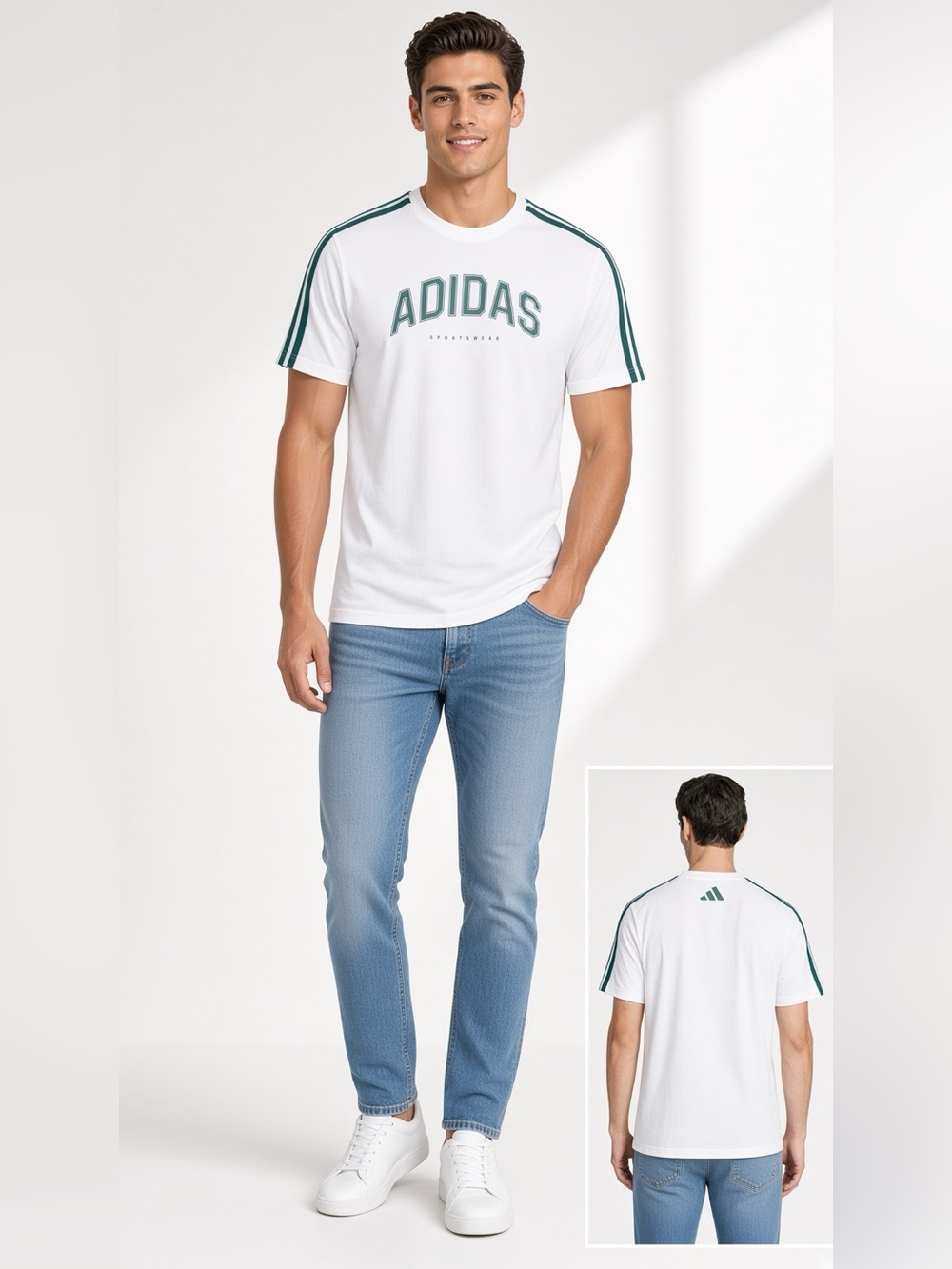 Adidas Men’s White Collegiate Graphic Tee·3-Stripes-MEDIUM💚NWT✨
